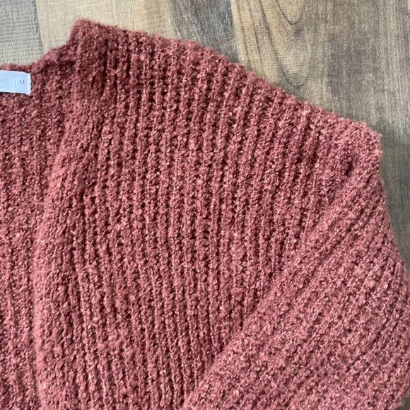 Talulah Rust Textured Open Front Cardigan Sweater Medium Cozy Knit Pockets - Picture 3 of 9